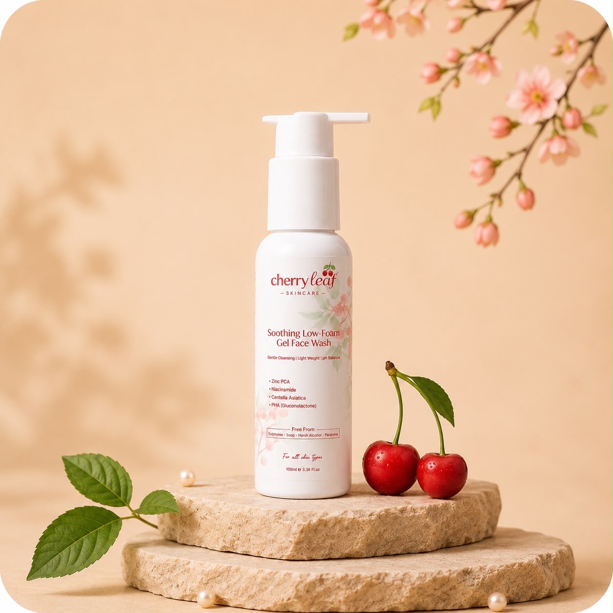 Cherry Leaf Soothing Low-Foam Gel Face Wash bottle